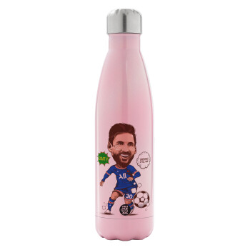 Lionel Messi drawing, Metal mug thermos Pink Iridiscent (Stainless steel), double wall, 500ml