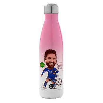 Lionel Messi drawing, Metal mug thermos Pink/White (Stainless steel), double wall, 500ml