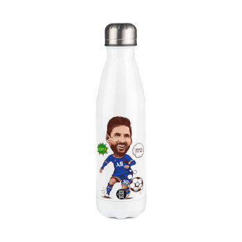 Lionel Messi drawing, Metal mug thermos White (Stainless steel), double wall, 500ml