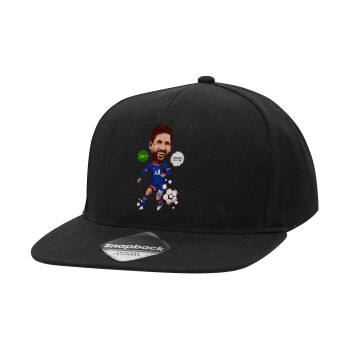 Lionel Messi drawing, Καπέλο Ενηλίκων Flat Snapback Μαύρο, (100% ΒΑΜΒΑΚΕΡΟ TWILL, ΕΝΗΛΙΚΩΝ, UNISEX, ONE SIZE)