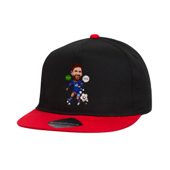 Lionel Messi drawing, Children's Flat Snapback Hat, Black/Red (100% COTTON, CHILDREN'S, UNISEX, ONE SIZE)