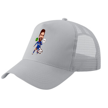 Lionel Messi drawing, Adult Structured Trucker Hat, with Mesh, GRAY (100% COTTON, ADULT, UNISEX, ONE SIZE)