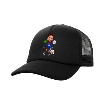 Lionel Messi drawing, Καπέλο Ενηλίκων Soft Trucker με Δίχτυ Μαύρο (POLYESTER, ΕΝΗΛΙΚΩΝ, UNISEX, ONE SIZE)