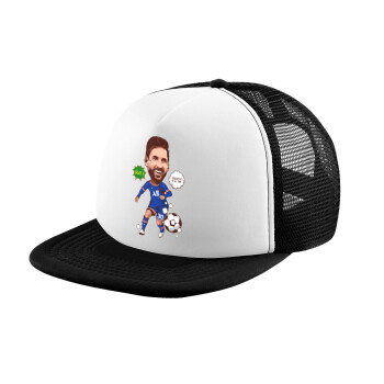 Lionel Messi drawing, Child's Soft Trucker Hat with BLACK/WHITE Mesh (POLYESTER, CHILD, ONE SIZE)