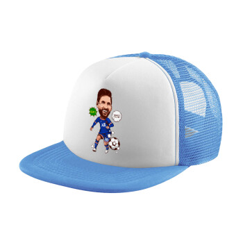 Lionel Messi drawing, Child's Soft Trucker Hat with Blue/White Mesh (POLYESTER, CHILD, ONE SIZE)