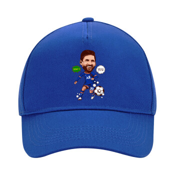 Lionel Messi drawing, Ultimate Adult Hat BLUE, (100% COTTON DRILL, ADULT, UNISEX, ONE SIZE)