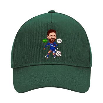 Lionel Messi drawing, Adult Ultimate Hat GREEN, (100% COTTON DRILL, ADULT, UNISEX, ONE SIZE)