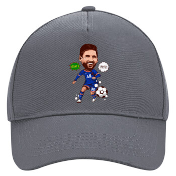 Lionel Messi drawing, Ultimate Adult Hat Grey, (100% COTTON DRILL, ADULT, UNISEX, ONE SIZE)