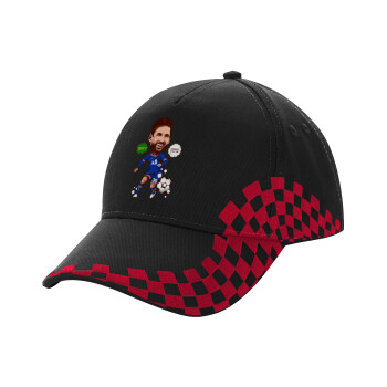 Lionel Messi drawing, Adult Cap RACING Ultimate Black/Red, (100% COTTON DRILL, ADULT, UNISEX, ONE SIZE)