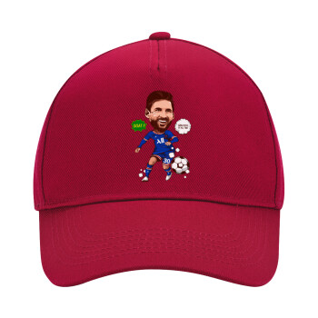 Lionel Messi drawing, Adult Ultimate Hat RED, (100% COTTON DRILL, ADULT, UNISEX, ONE SIZE)