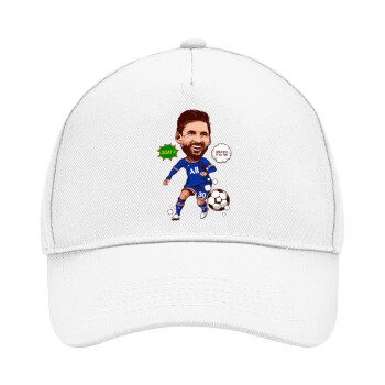 Lionel Messi drawing, Adult Baseball Cap, Drill, White (100% COTTON, ADULT, UNISEX, ONE SIZE)