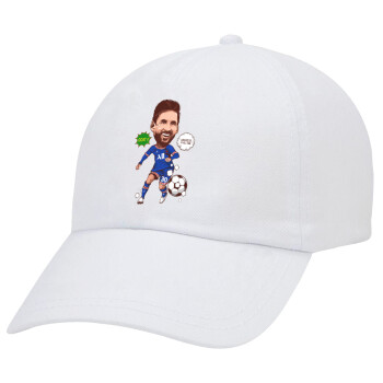 Lionel Messi drawing, Adult Baseball Cap White 5-panel (POLYESTER, ADULT, UNISEX, ONE SIZE)