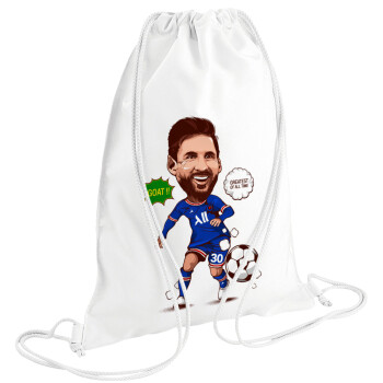 Lionel Messi drawing, Τσάντα πλάτης πουγκί GYMBAG λευκή (28x40cm)