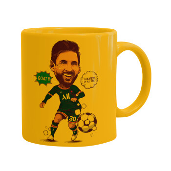 Lionel Messi drawing, Ceramic coffee mug yellow, 330ml (1pcs)