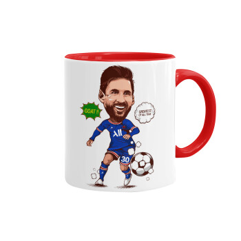 Lionel Messi drawing, Κούπα χρωματιστή κόκκινη, κεραμική, 330ml