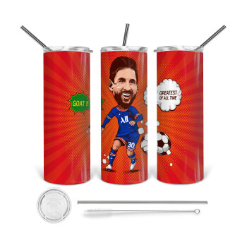 Lionel Messi drawing, Tumbler ποτήρι θερμό από ανοξείδωτο ατσάλι 600ml, με μεταλλικό καλαμάκι & βούρτσα καθαρισμού