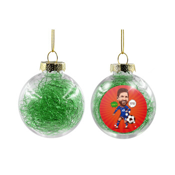 Lionel Messi drawing, Transparent Christmas tree ball ornament with green filling 8cm