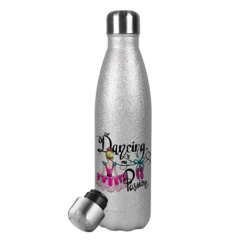 Dancing is my Passion, Metallic Glitter Silver Thermos Flask (Stainless steel), double-walled, 500ml