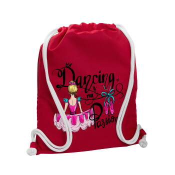 Dancing is my Passion, Backpack pouch GYMBAG Red, with pocket (40x48cm) & thick cords