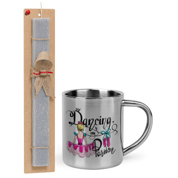 Dancing is my Passion, Easter Set, metallic thermal cup (300ml) & Easter aromatic flat candle (30cm) (GRAY)