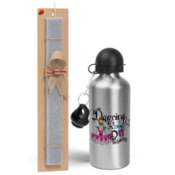 Dancing is my Passion, Easter Set, metallic silver aluminum water bottle (500ml) & aromatic flat Easter candle (30cm) (GRAY)