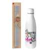 Easter Set, metallic Inox water bottle (700ml) & Easter scented flat candle (30cm) (GRAY)