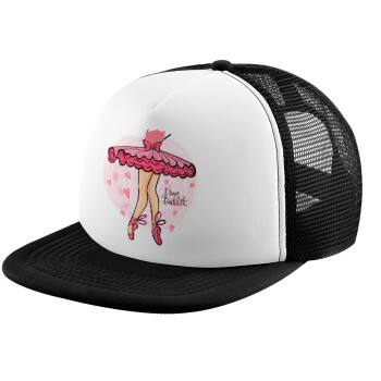 I Love Ballet, Adult Soft Trucker Hat with Black/White Mesh (POLYESTER, ADULT, UNISEX, ONE SIZE)