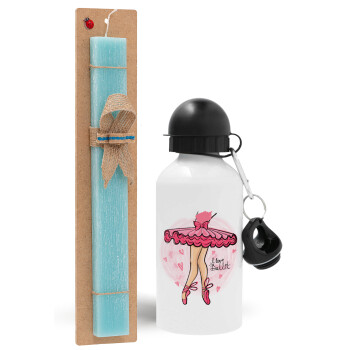 I Love Ballet, Easter Set, metallic aluminum water bottle (500ml) & scented flat candle (30cm) (TURQUOISE)