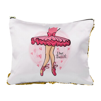 I Love Ballet, Sequin Gold Pouch Cosmetic Bag