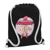 Backpack pouch GYMBAG Black, with pocket (40x48cm) & thick white cords