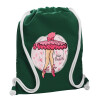 Backpack pouch GYMBAG BOTTLE GREEN, with pocket (40x48cm) & thick white cords