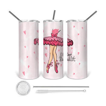 I Love Ballet, 360 Eco friendly ποτήρι θερμό (tumbler) από ανοξείδωτο ατσάλι 600ml, με μεταλλικό καλαμάκι & βούρτσα καθαρισμού