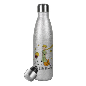 The Little prince classic, Μεταλλικό παγούρι θερμός Glitter Aσημένιο (Stainless steel), διπλού τοιχώματος, 500ml