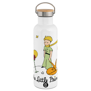 The Little prince classic, Stainless steel White with wooden lid (bamboo), double wall, 750ml