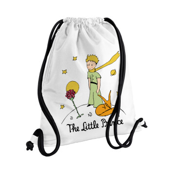 The Little prince classic, Τσάντα πλάτης πουγκί GYMBAG λευκή, με τσέπη (40x48cm) & χονδρά κορδόνια