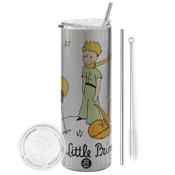 The Little prince classic, Eco friendly stainless steel Silver tumbler 600ml, with metal straw & cleaning brush