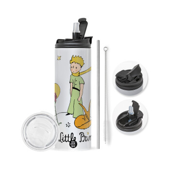 The Little prince classic, Travel Tumbler 2 Lids, with metal straw & cleaning brush (Stainless steel 304 Food grade, BPA free, 600ml)