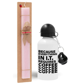 Because everything in I.T. requires coffee, Easter Set, metallic aluminum bottle (500ml) & aromatic flat Easter candle (30cm) (PINK)