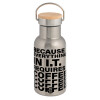 Stainless steel metallic thermos flask, silver with a bamboo lid, double-walled, 350ml.