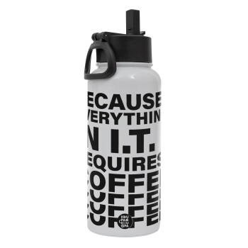 Because everything in I.T. requires coffee, Metal mug thermo White with Straw and Spout Lid (Stainless steel), double wall, 950ml