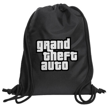 GTA (grand theft auto), Τσάντα πλάτης πουγκί GYMBAG Μαύρη, με τσέπη (40x48cm) & χονδρά κορδόνια