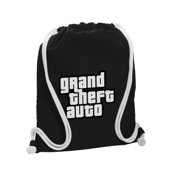 GTA (grand theft auto), Backpack pouch GYMBAG Black, with pocket (40x48cm) & thick white cords