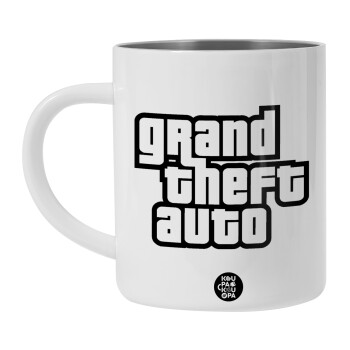 GTA (grand theft auto), Λευκή Ανοξείδωτη Μεταλλική Κούπα 450ml - Διπλού Τοιχώματος 