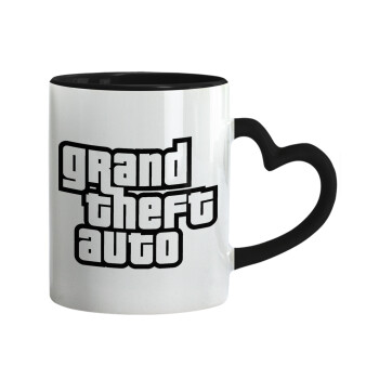 GTA (grand theft auto), Mug heart black handle, ceramic, 330ml