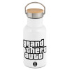 Metallic thermos (Stainless steel) White with wooden lid (bamboo), double-walled, 350ml