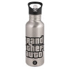 Water bottle Silver with straw, stainless steel 600ml