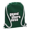 Backpack pouch GYMBAG BOTTLE GREEN, with pocket (40x48cm) & thick white cords