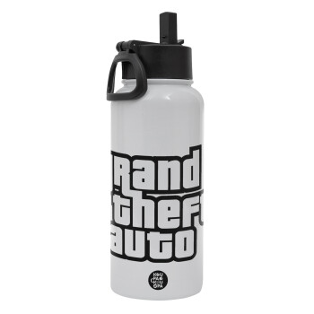 GTA (grand theft auto), Metal mug thermo White with Straw and Spout Lid (Stainless steel), double wall, 950ml