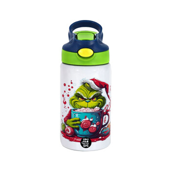 Giggling Grinchy Galore, Children's hot water bottle, stainless steel, with safety straw, green, blue (350ml)