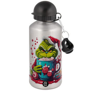 Giggling Grinchy Galore, Metallic water jug, Silver, aluminum 500ml